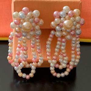 Vintage! Pastel Beaded Dangling Clip-On Earrings